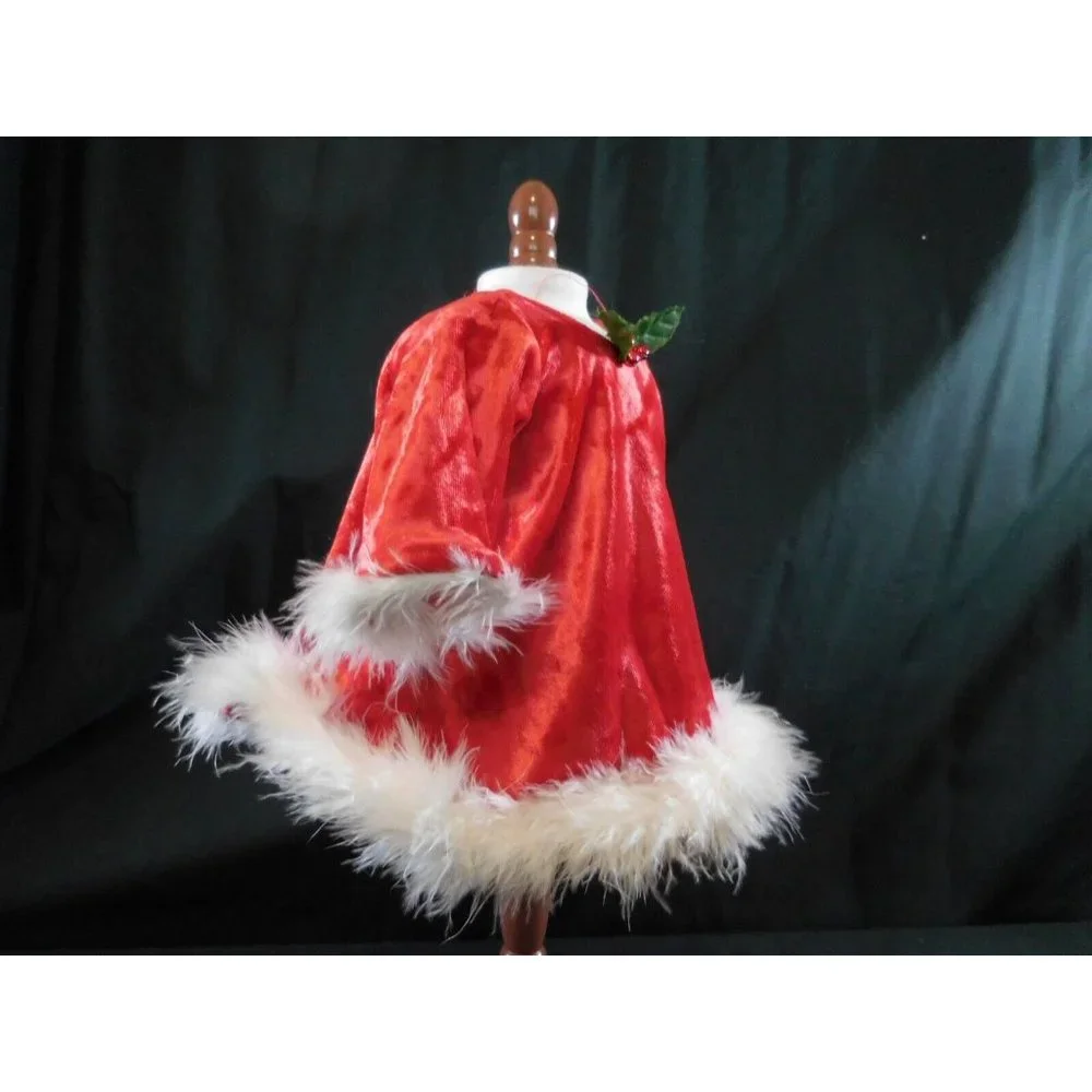 American Girl Bitty Baby red Dress White‎ flux fur trim Christmas Holiday 2000